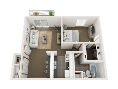 Floor plan for 1 bed, 1 bath, 632 sqft